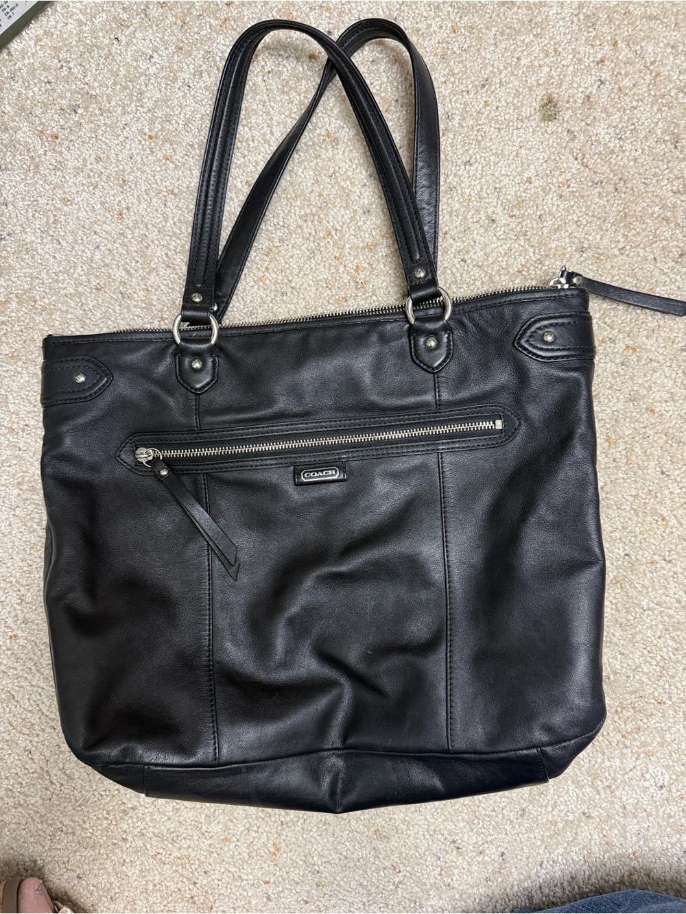 Coach Black Leather Tote with Dual Shoulder Straps